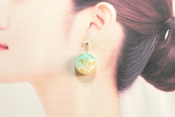 樹脂藝術 圓形耳環・月亮與晚霞1