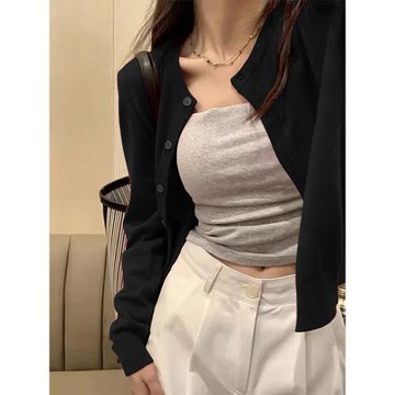 黑色針織開衫女2026新款春秋薄款高級感短款長袖外搭毛衣外套上衣