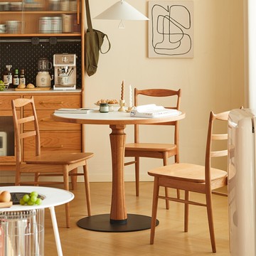 【台灣公司貨 免運 可開票】茶几 邊桌 收納櫃 邊櫃 北歐實木圓桌巖板復古客廳餐廳家用現代簡約小戶型櫻桃木圓形餐桌