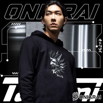 【新品官網獨家↘新年價㊣】黑標-闇光重工變形蟲鬼頭連帽長TEE(黑) - BLUE WAY 鬼洗い