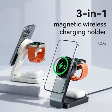適用CQ3磁吸無線快充三合一手機手表耳機充電器桌面折疊支架跨境
