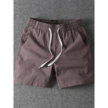 夏季薄款速干四分褲男士高檔松緊腰純棉修身直筒工裝短褲沙灘褲男