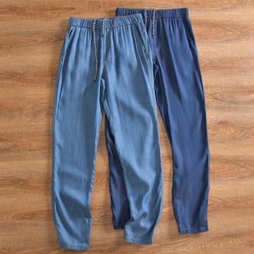 【高垂感！天絲牛仔布！外貿尾貨】夏季男士超薄透氣小腳牛仔褲潮