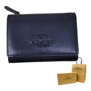COACH 經典馬車LOGO三折釦式短夾黑色