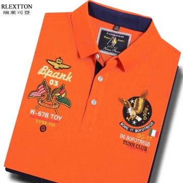 歐洲站潮男裝短袖翻領T恤品牌高檔POLO衫刺繡半袖T純棉橙色橘色夏