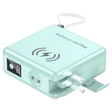 五合一超級快充行動電源 附無線帶線行動電源  F11  湖水藍