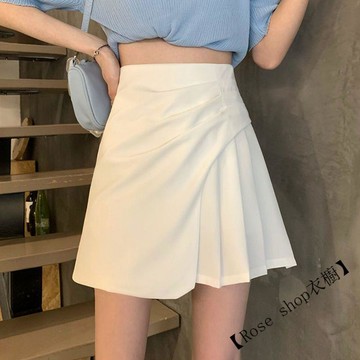 白色半身裙女夏季新款韓版高腰小個子不規則a字裙子百褶短裙 半身裙 女生裙子 裙裝 半裙