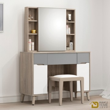 WAKUHOME 瓦酷家具Kenster淺灰雙色3.3尺鏡台組-含椅寬120.2*深60*高49.1cm