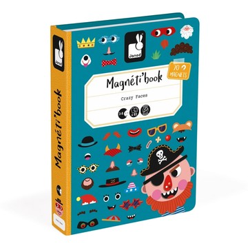 Janod 磁鐵遊戲書 盒蓋兼具磁鐵板功能  有趣的臉  70片  1本