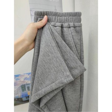 灰色窄版闊腿褲女秋季小個子高腰垂感寬松顯瘦直筒休閑拖地長褲子