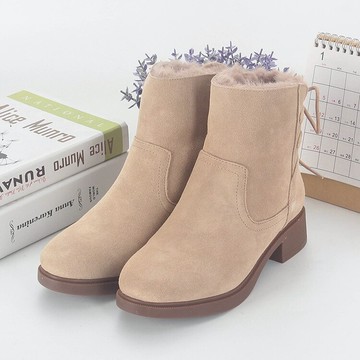 百品牌秋冬新款專柜撤柜女鞋淺杏色百搭系帶平跟加絨雪地靴 79173