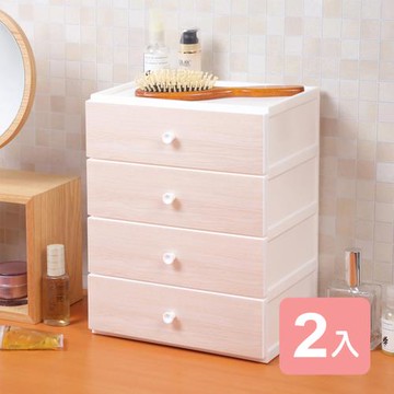 真心良品 KEYWAY面寬25.8cm木紋桌上型4層收納盒-2入