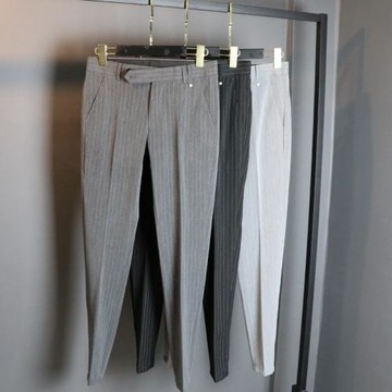 春秋季豎條紋小腳商務休閑西褲男士修身免燙直筒正裝西服長褲輕潮