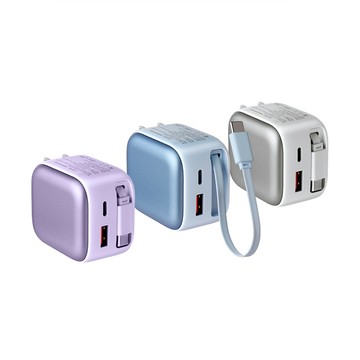 Kyhome 35W氮化鎵快充充電器 自帶伸縮線 USB-A Type-C 三輸出PD快充頭 支持iPhone/平板/筆電