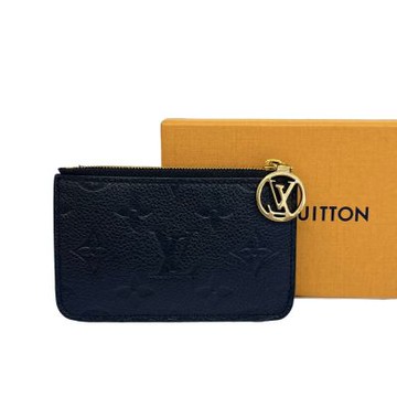 二手品 九成新LOUIS VUITTON路易威登 LV Monogram 黑色荔枝皮革卡包/零錢包