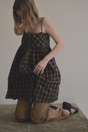 navy yellow plaid zipper dress 藍黃經典格紋雙頭拉鍊洋裝