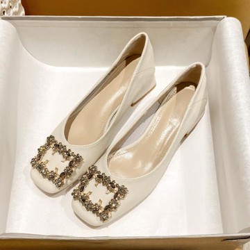 2025春季新款真皮軟底單鞋女平底百搭淺口仙女氣質方頭晚風溫柔鞋