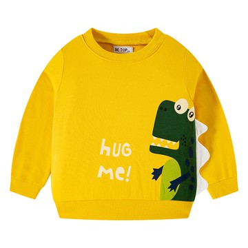 BE TOP - 純棉圓領長袖上衣/大學T-抱抱恐龍-黃色