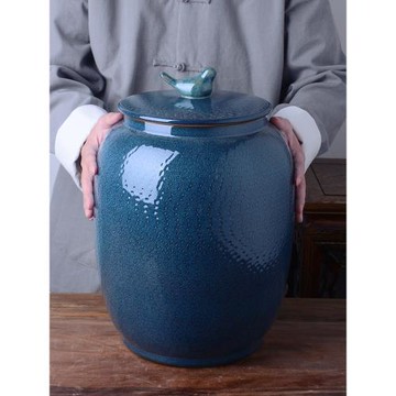 陶瓷米缸帶蓋家用20斤30斤裝儲米箱面粉桶老式防潮防蟲密封儲物罐
