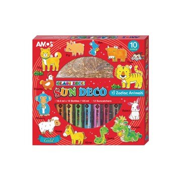 AMOS 阿摩司 Sun Deco 10色玻璃彩繪膠組 內含12個捕夢網  生肖 多色  1組