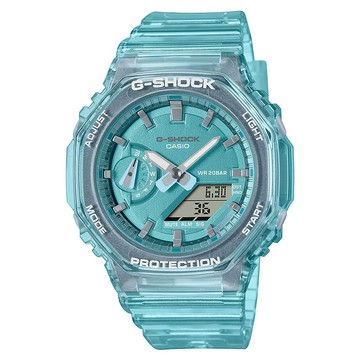 【CASIO 卡西歐】G-SHOCK 半透明 防水 雙顯運動錶 GMA-S2100SK-2A 湖水綠 台南時代