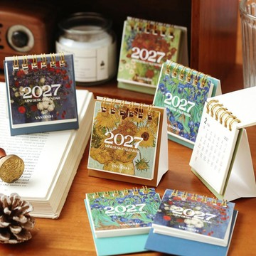 免運上新🌟嚴選🌟梵高油畫風 2027小檯曆 迷你桌面日曆 辦公室裝飾擺件 記事備忘錄文藝桌曆