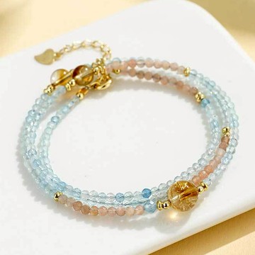 開運堂水晶🔥海藍寶手鍊 項鍊🔥黃塔晶三圈串珠手鏈太陽石鍊手鍊手串二合一手晶手鍊