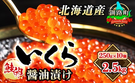 いくら醤油漬け 250g ×10箱 小分け 国産 北海道産 いくら いくら醤油漬 イクラ ikura 天然 鮭 サーモン  鮭卵 鮭いくら 北海道 昆布のまち 釧路町 笹谷商店 直営 釧之助本店 人気の 訳あり！ 子どもの日 母の日 父親の日 ご飯 米 無洗米 にも最適