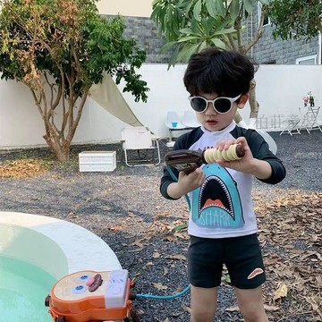 🍭臺灣出貨🍭兒童泳衣男童中大童夏可愛寶寶分體長袖游泳衣男孩溫泉速幹泳裝潮