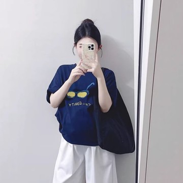 孕婦裝上衣夏季新款寬鬆大碼藏藍色純棉短袖T恤小個子孕婦夏裝薄