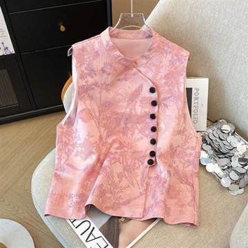 【巴黎精品】現貨+預購 新中式 唐裝上衣中國風馬甲-拼色提花斜襟背心女外套a1jf51