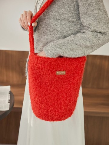 大容量柔軟毛呢單肩側背水桶包