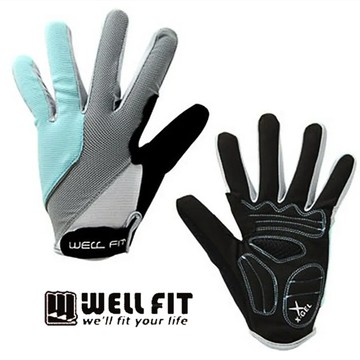 [WELL FIT 威飛客] X-GEL 吸排 全指自行車專業手套 - 水藍色