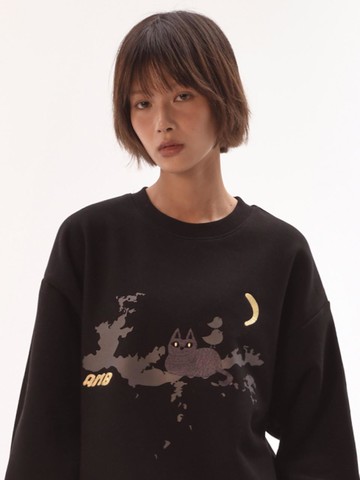 Embroidered Cotton Fleece Overfit Sweatshirt [Black] (AMM1303)