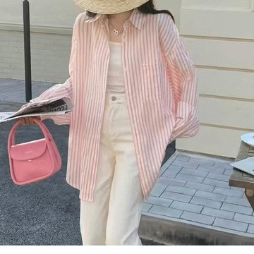 中大尺碼 襯衫 韓版寬鬆條紋襯衫【074635】FEB12｜2色 現貨+預購 19LADY〔現貨〕