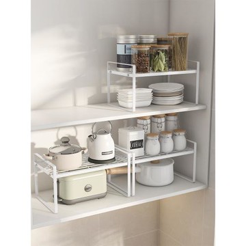 櫥柜內分層置物架廚房臺面調味料瓶杯子下水槽儲物隔板鍋具收納架