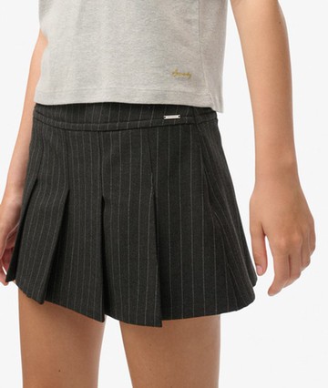 Superdry Women's Pinstripe Pleat Mini Skirt Grey Size: 8