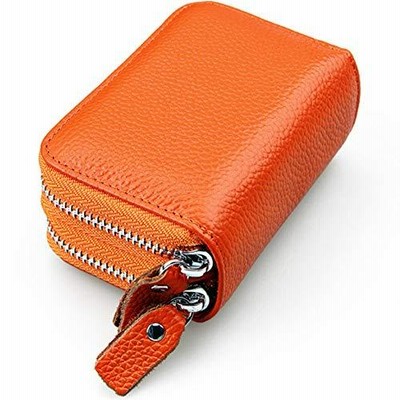 Womens Bifold Multi Card Case Thin Wallet with Zipper Pocket QB01 orange