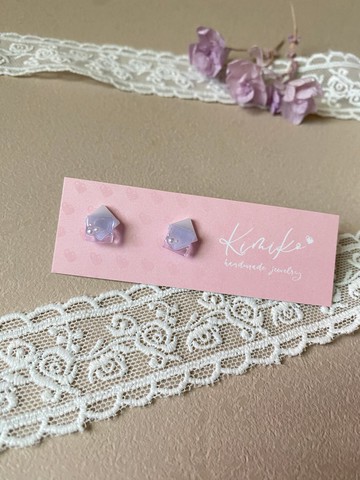 幾何方塊淺紫雙色氣質耳環 不鏽鋼耳針 led/uv膠飾品