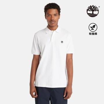 任-Timberland 男款白色刺繡LOGO短袖POLO衫|A24H2100