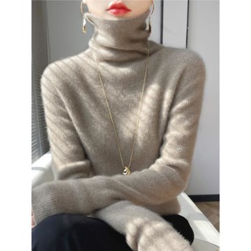 秋冬新款羊絨衫女堆堆領修身顯瘦遮肚毛衣針織羊毛高領大碼打底衫