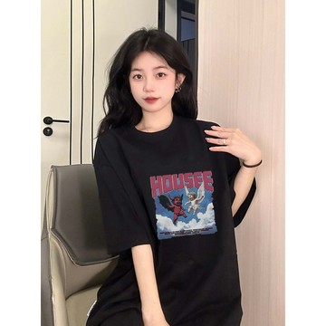 【林木木】100%純棉 短袖t恤女 日系復古 寬鬆短袖 印花 t恤 休閒上衣 潮流衣服