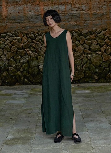 恆綠 復古文藝 植物染連身裙 舒適休閒背心裙/洋裝