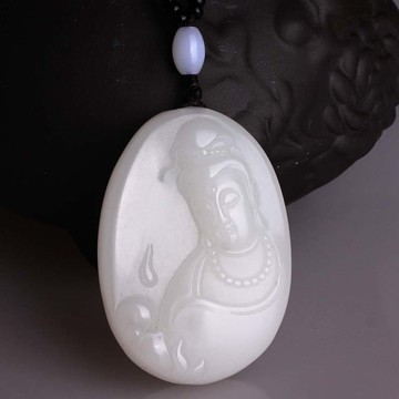 和田玉觀音吊墜天然羊脂白玉玉石觀音掛件玉墜玉佩玉牌男女款項鏈