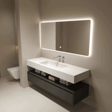 定制款小紅書博主同款意式極簡浴室柜巖板熱彎一體盆洗臉盆柜組合 y8051