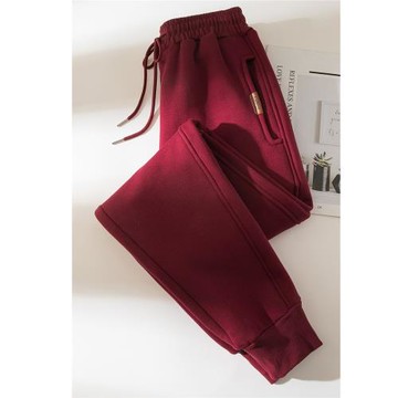 安可拉紅運動褲女春秋薄款2025新款大碼寬松高腰百搭休閑束腳衛褲