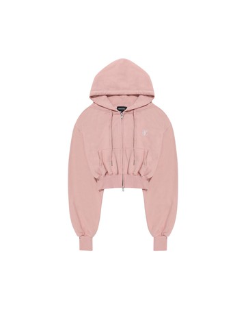 Signature Crop Hood Zip-up Hoodie [Light Pink]