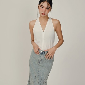 削肩排釦針織背心-白【KT223957】