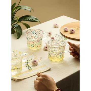 藍蓮花漂亮好看的杯子玻璃杯家用高硼硅咖啡杯水杯高顏值女帶把手