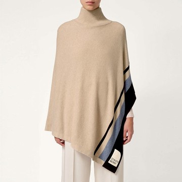 Strathberry - Islay Asymmetric Striped Pure Cashmere Poncho - Black / Beige / Blue